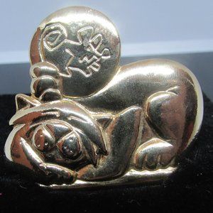 Alexis's Gold Cat and Mouse Brooch c. 1990's